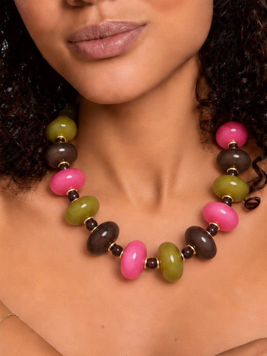 Chunky Flat Oval Bead Statement Collar Necklace - Color_10 - 1