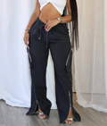 Wide Leg Parachute Pants With Zip Hems - Black