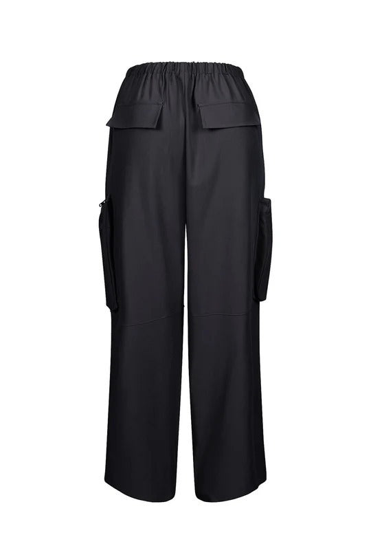 Wide Leg Parachute Pants With Zip Hems - Black - 2