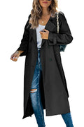 Ankle Length Double Breasted Trench Coat - Black