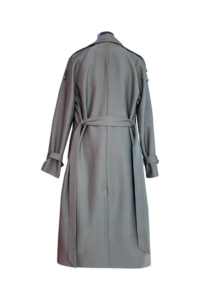 Ankle Length Double Breasted Trench Coat - Grey - 2