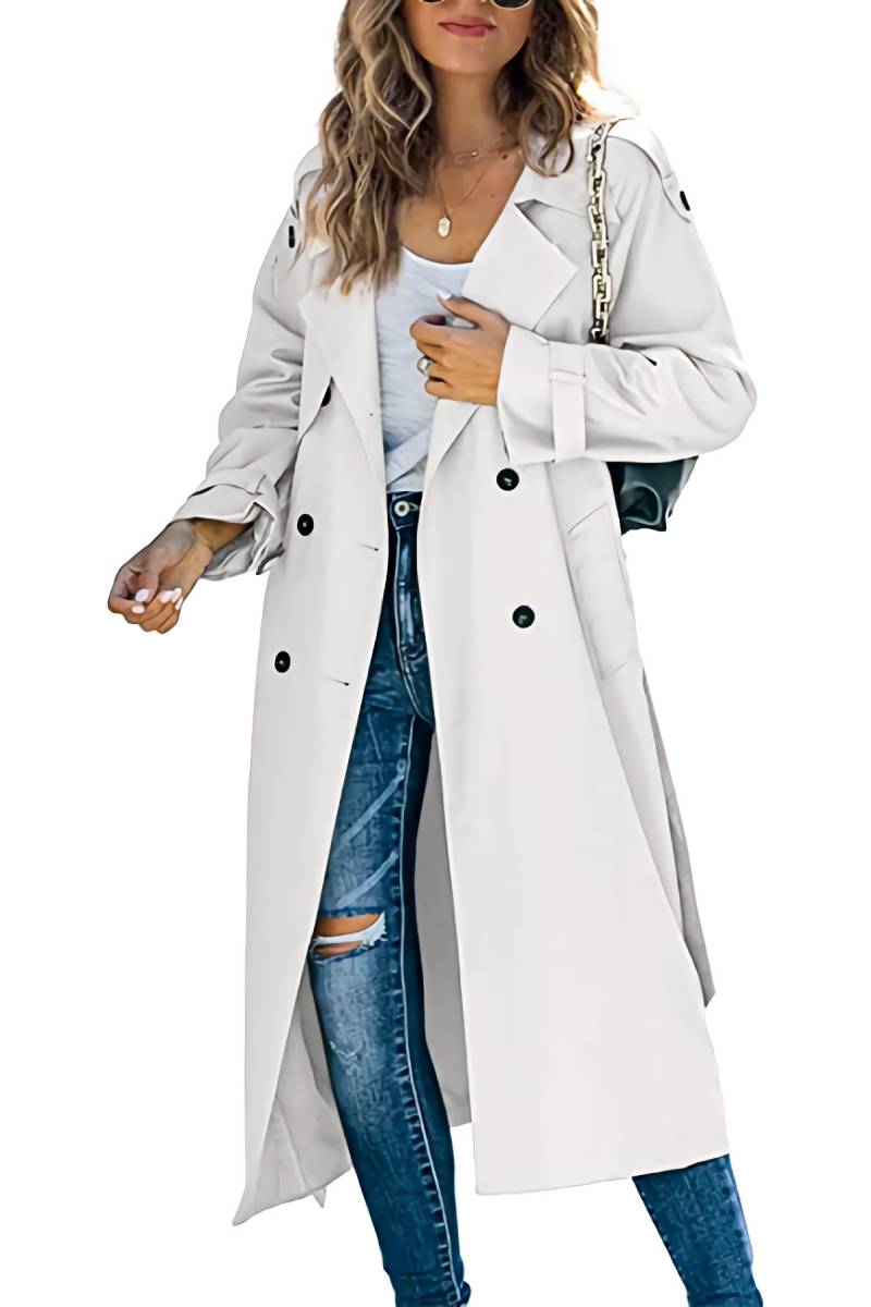 Ankle Length Double Breasted Trench Coat - White