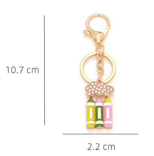 Crayon Charm Keychain With Pave Cloud - Gold