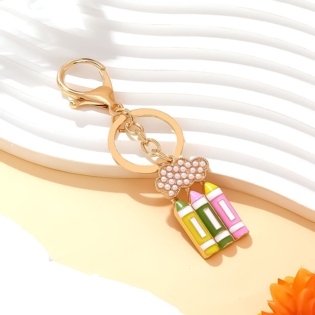 Crayon Charm Keychain With Pave Cloud - Gold - 2
