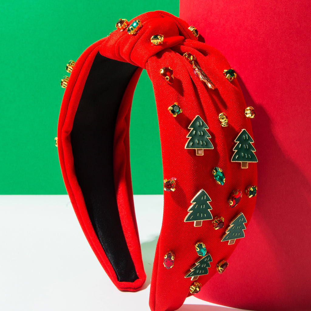 Rhinestone Holiday Charm Knotted Top Headband - C1
