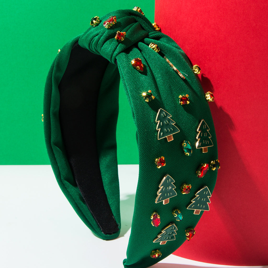 Rhinestone Holiday Charm Knotted Top Headband - C2