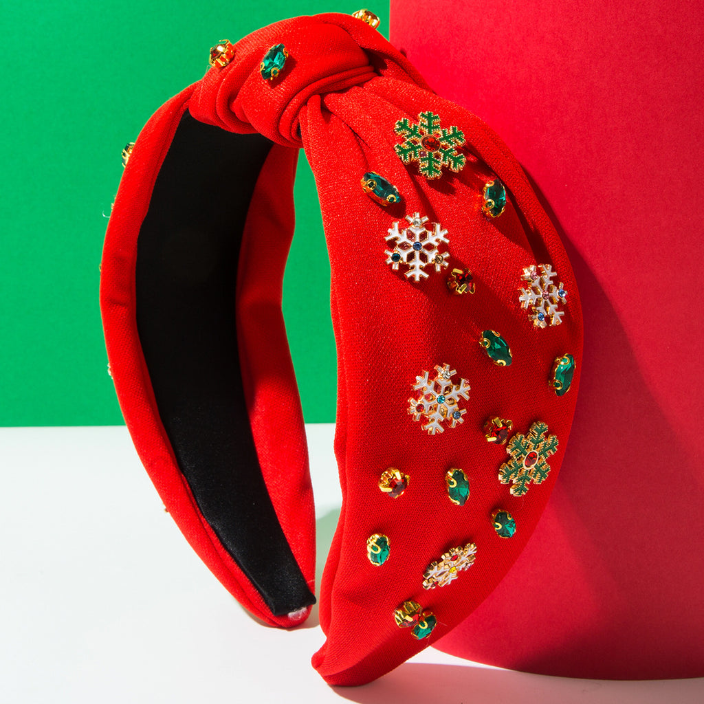 Rhinestone Holiday Charm Knotted Top Headband - C3