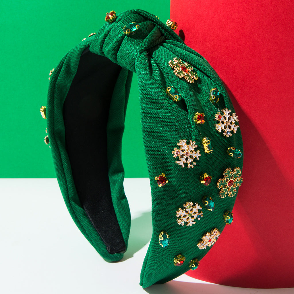Rhinestone Holiday Charm Knotted Top Headband - C4