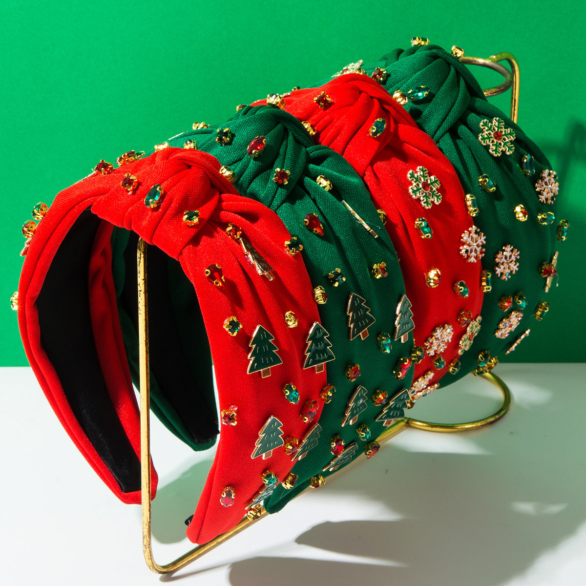 Rhinestone Holiday Charm Knotted Top Headband