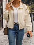 Contrast Trim Zip Up Fleece Jacket - Apricot