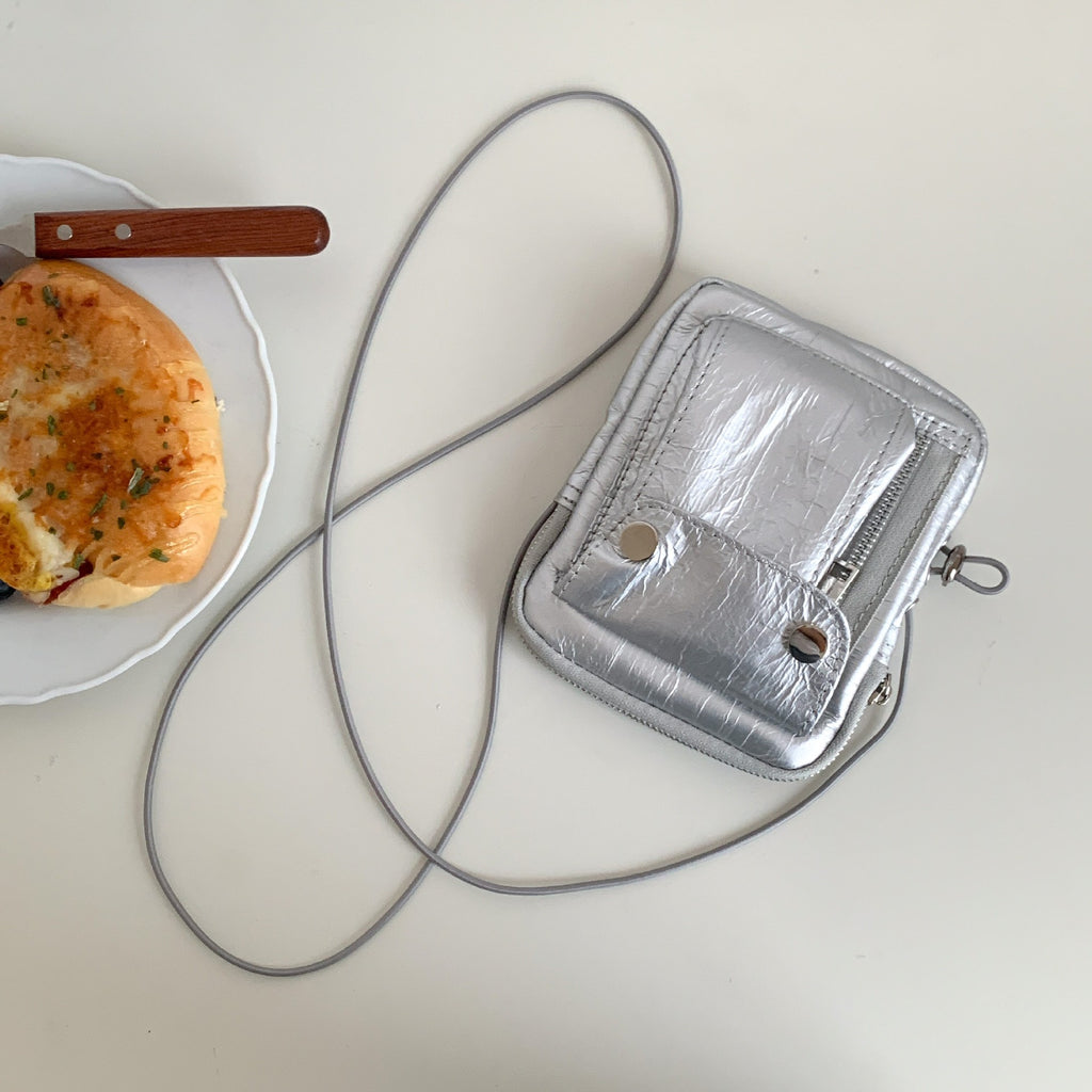 Metallic Crinkle Mini Crossbody Phone Bag