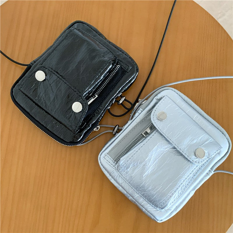 Metallic Crinkle Mini Crossbody Phone Bag