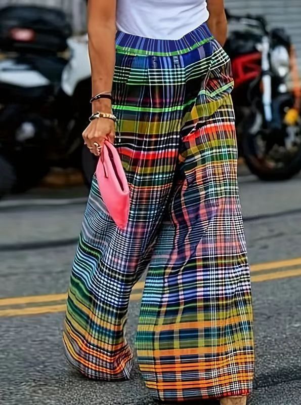 Printed Wide Leg Palazzo Pants For Summer - Blue