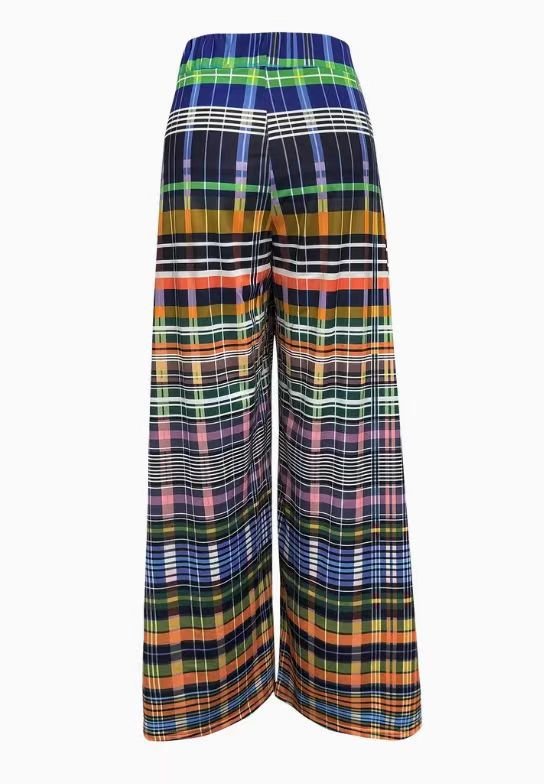 Printed Wide Leg Palazzo Pants For Summer - Blue - 1