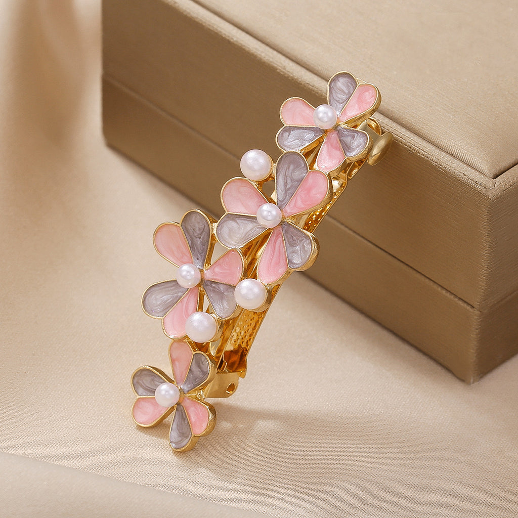 Enamel Flower Pearl Spring Hair Clip - Color_3