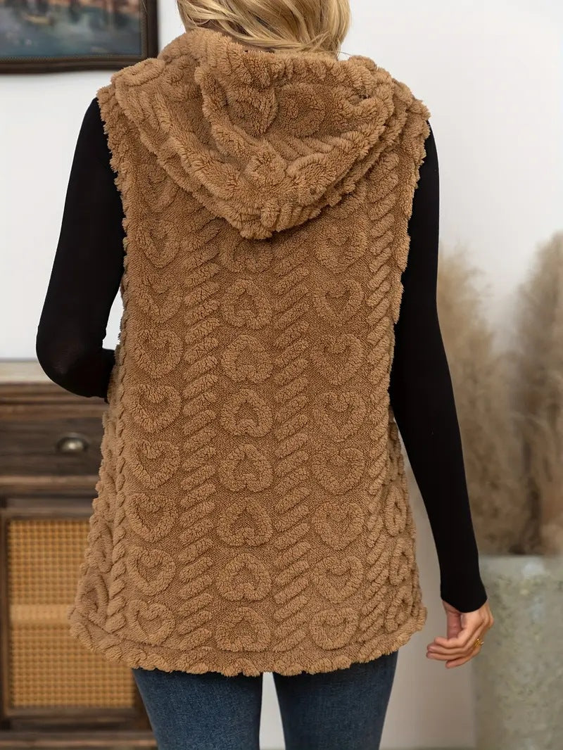 Textured Sherpa Hooded Sleeveless Jacket - view 1