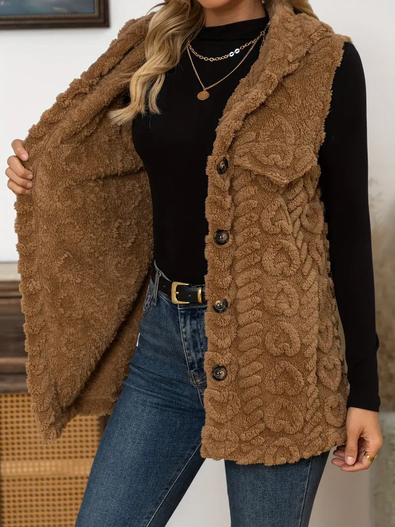 Textured Sherpa Hooded Sleeveless Jacket - view 2