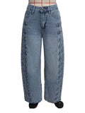 Barrel Leg Jeans with Button Trim Side Seams - Light_Blue