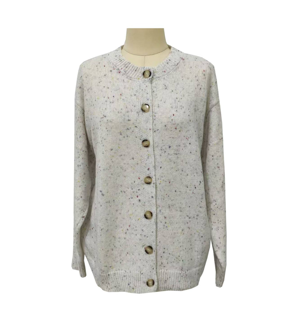 Confetti Fleck Knit Cardigan With Balloon Sleeves
