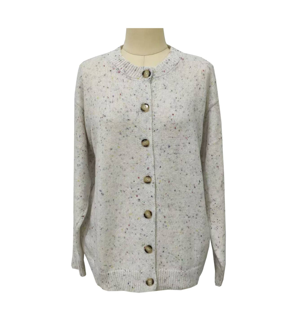 Confetti Fleck Knit Cardigan With Balloon Sleeves