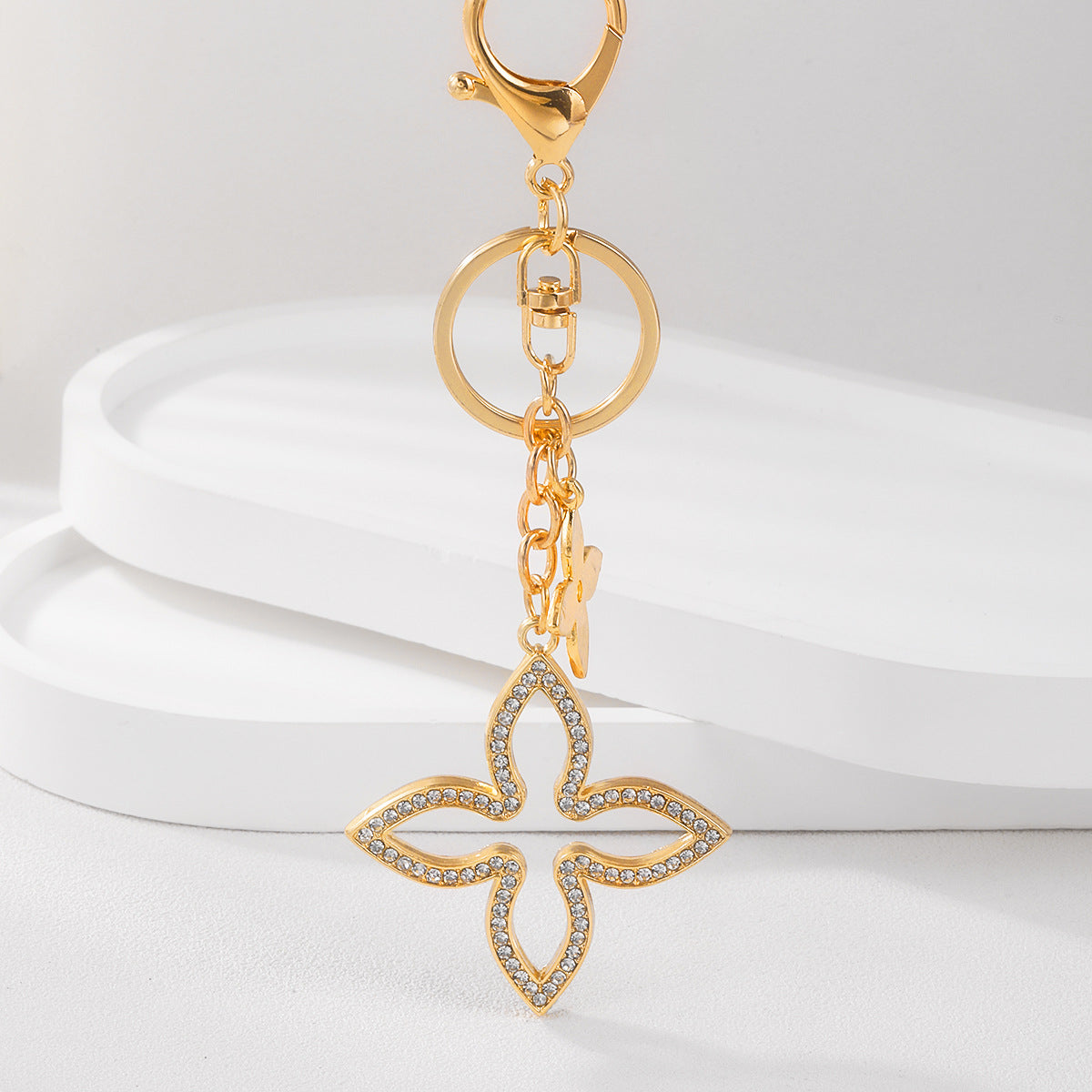 Sparkling Four Leaf Clover Keychain Charm - Gold