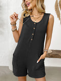 Scoop Neck Button Placket Jumpsuit - Darkgrey