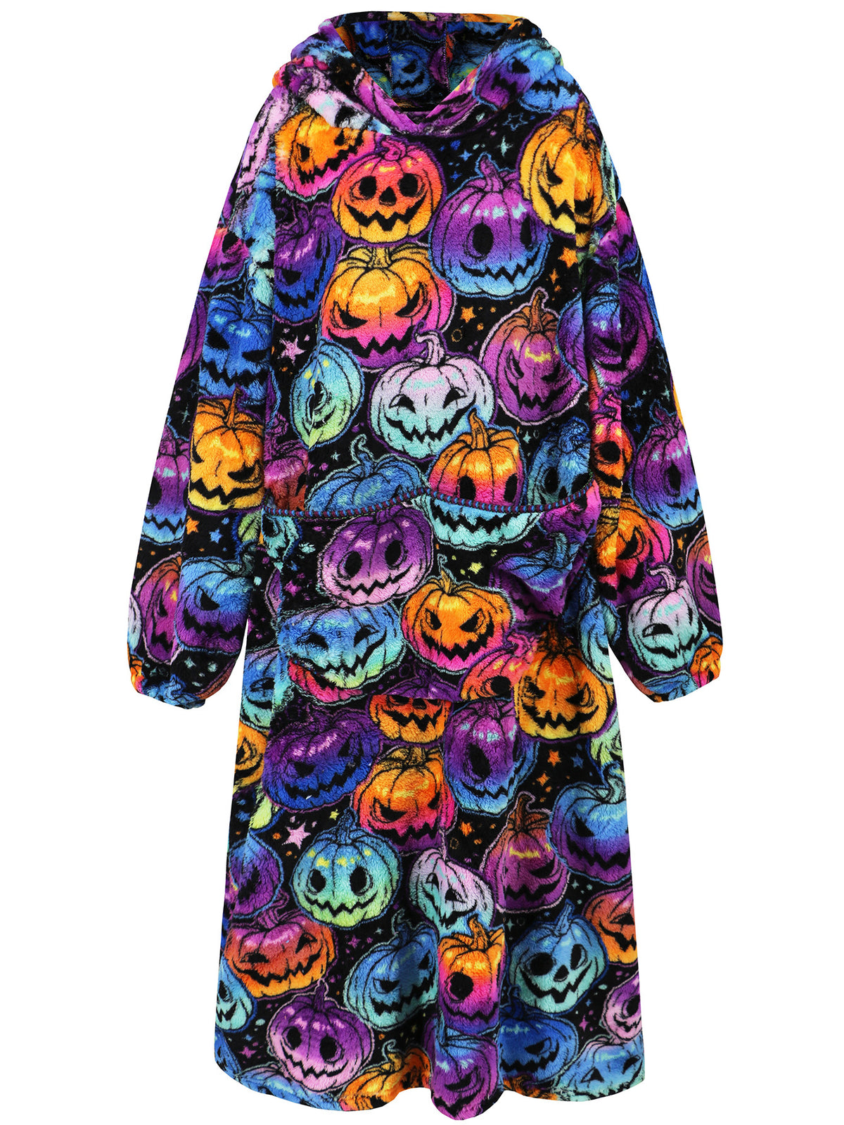 Oversized Hooded Fleece Pajama Blanket - Black