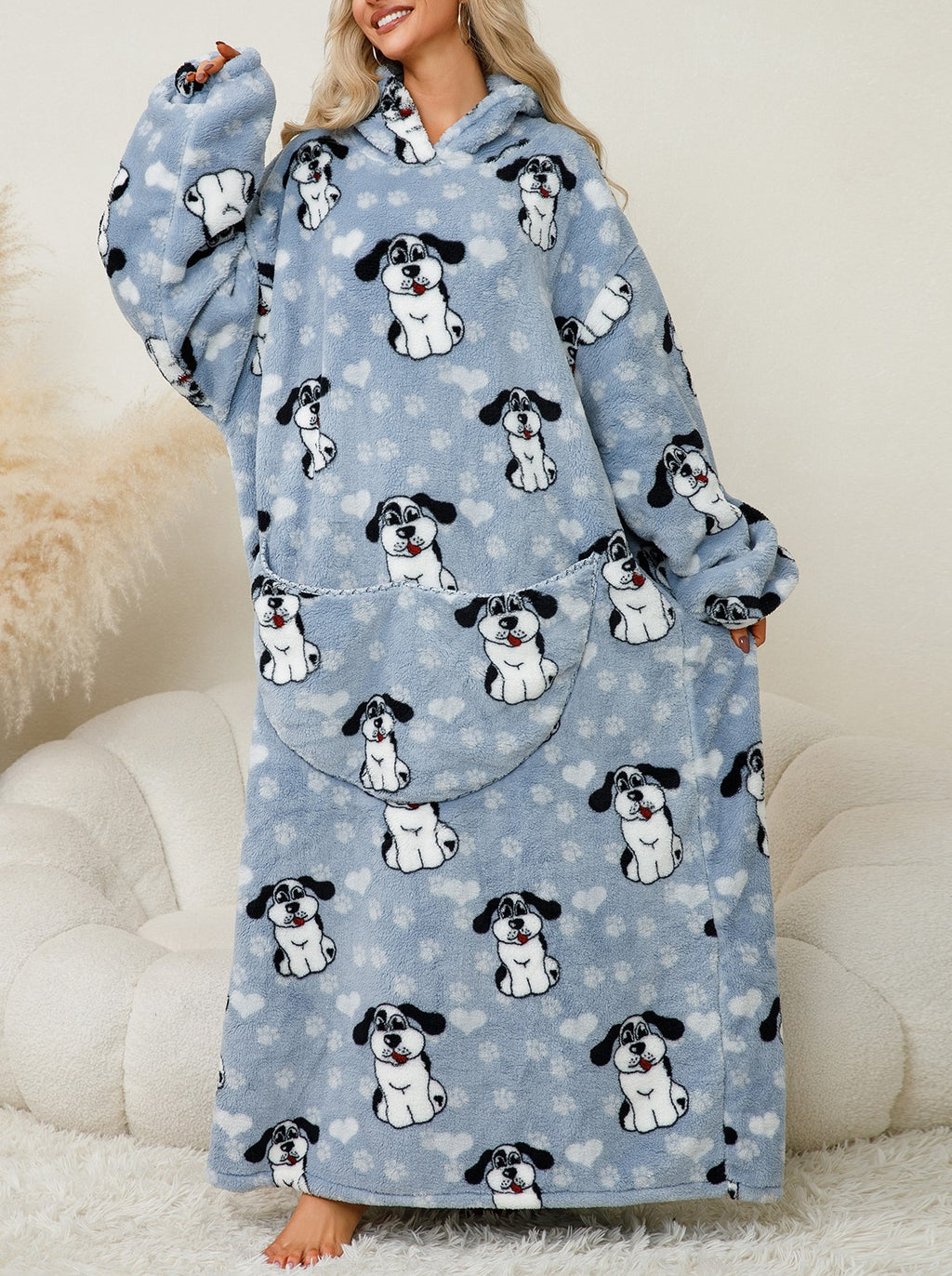 Oversized Hooded Fleece Pajama Blanket - Blue