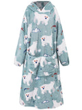 Oversized Hooded Fleece Pajama Blanket - Green