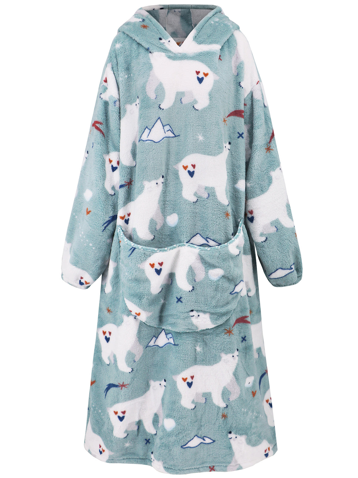 Oversized Hooded Fleece Pajama Blanket - Green