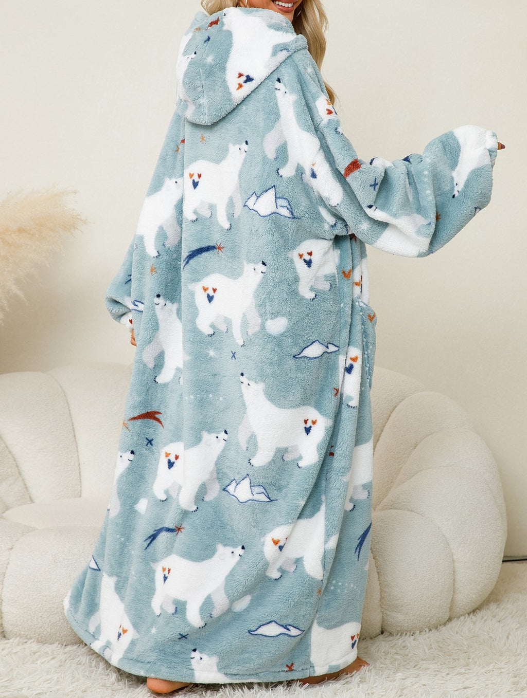 Oversized Hooded Fleece Pajama Blanket - Green - 4