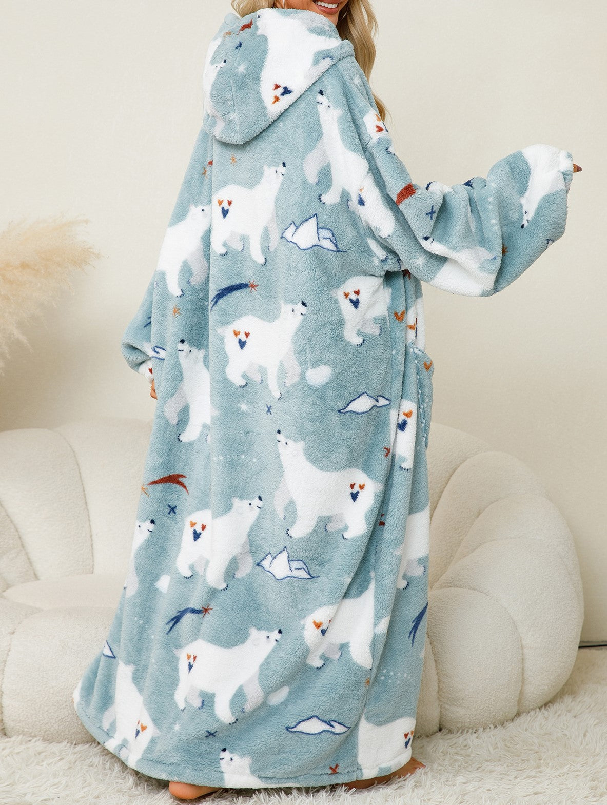 Oversized Hooded Fleece Pajama Blanket - Green - 4