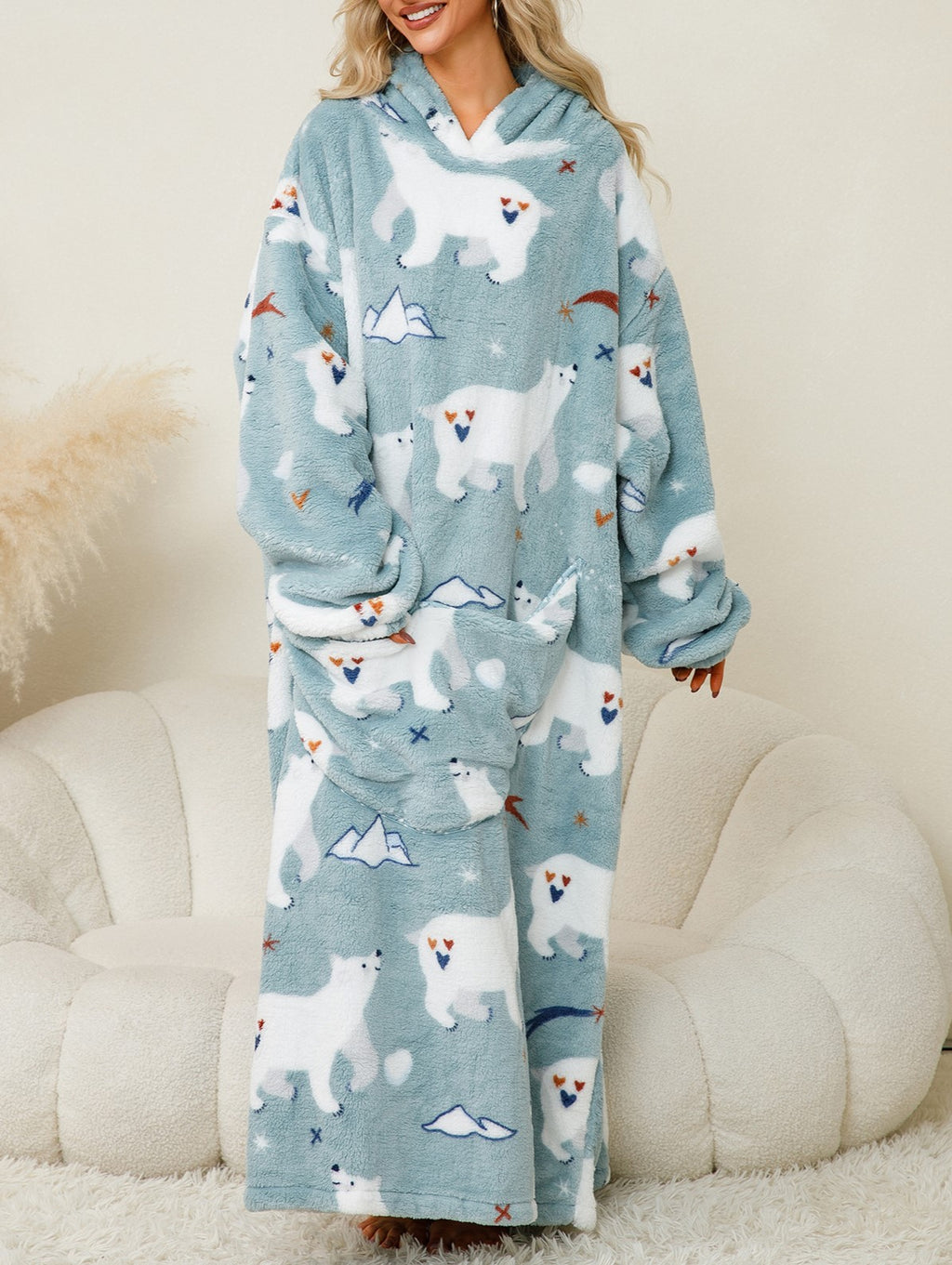 Oversized Hooded Fleece Pajama Blanket