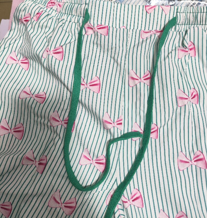 Ruffle Hem Bow Print Pajama Pants - Peacock - 1