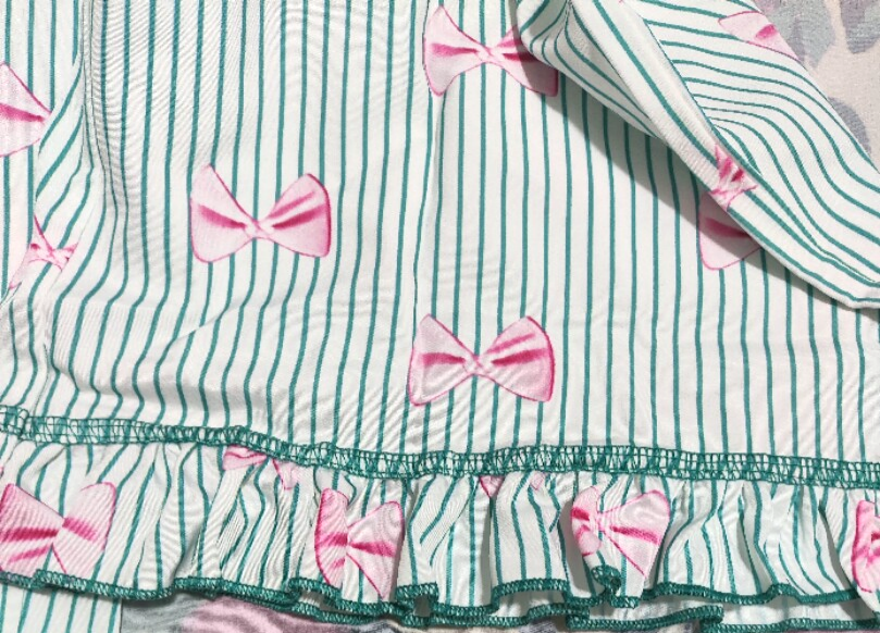 Ruffle Hem Bow Print Pajama Pants - Peacock - 3