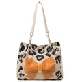 Leopard Print Tote Bag With Oversized Bow Detail - Orange