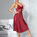 Lace Bodice Satin High Slit Midi Slip Dress
