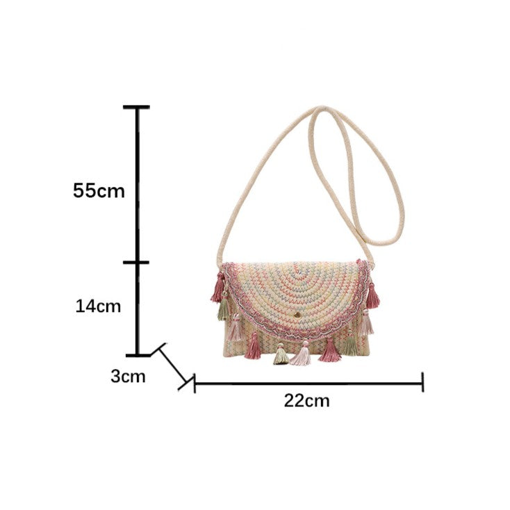 Fringed Straw Half Moon Crossbody Bag - view 1