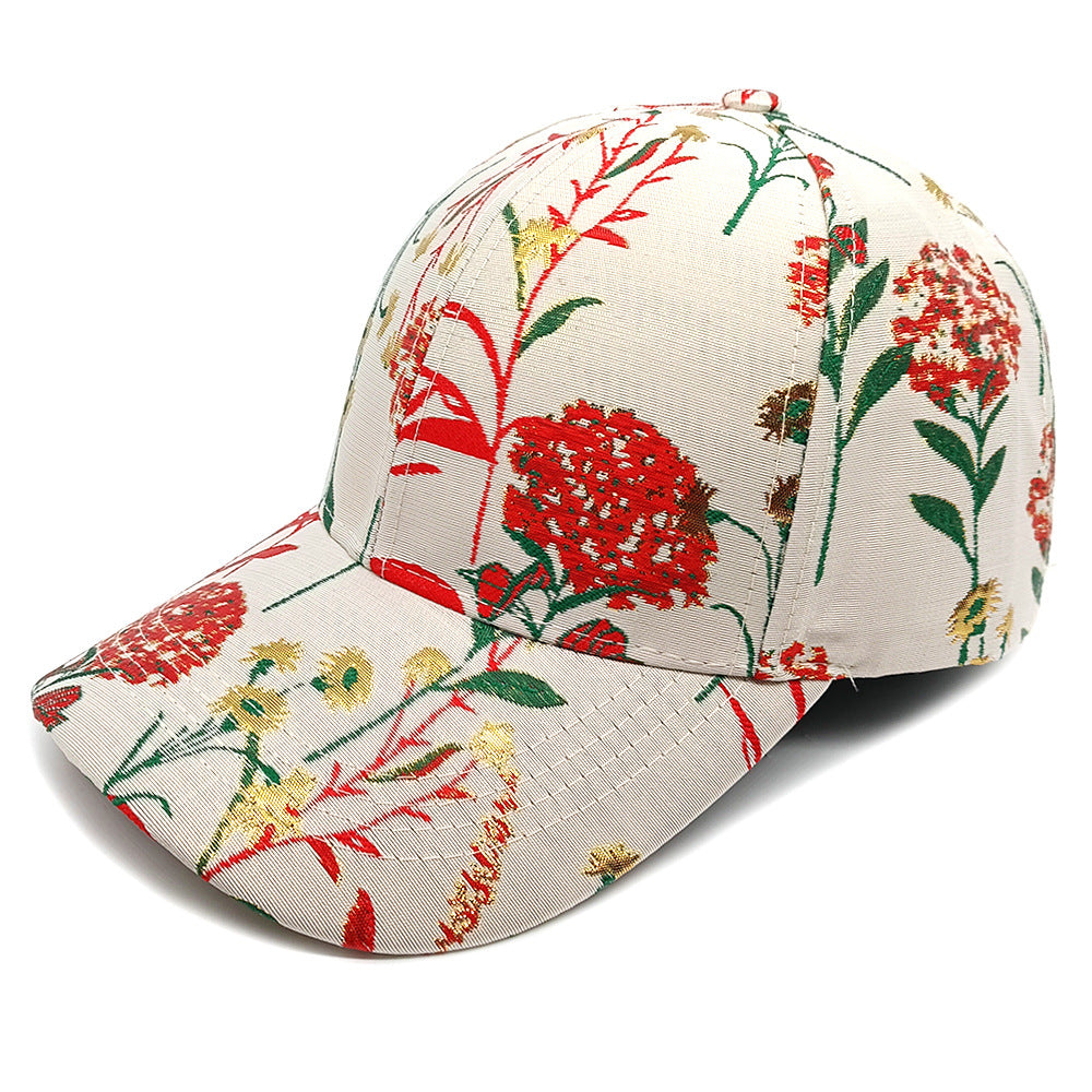 Botanical Print Adjustable Baseball Cap - Red