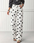 High Waist Polka Dot Wide Leg Jeans - White