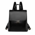 Minimalist Flap Faux Leather Backpack - Black