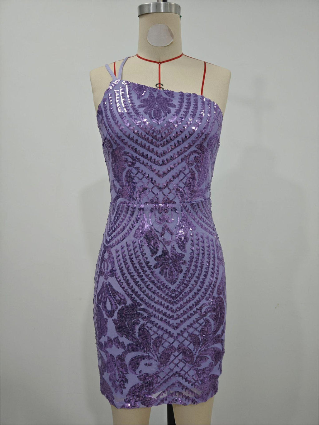 One Shoulder Sequin Bodycon Mini Dress - purple