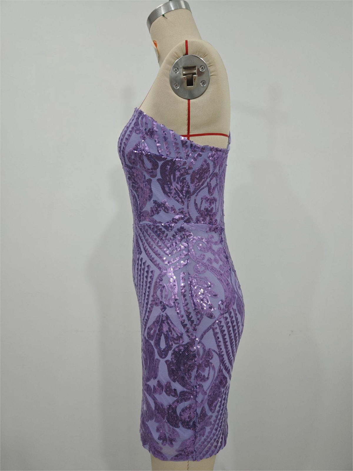 One Shoulder Sequin Bodycon Mini Dress - purple - 1