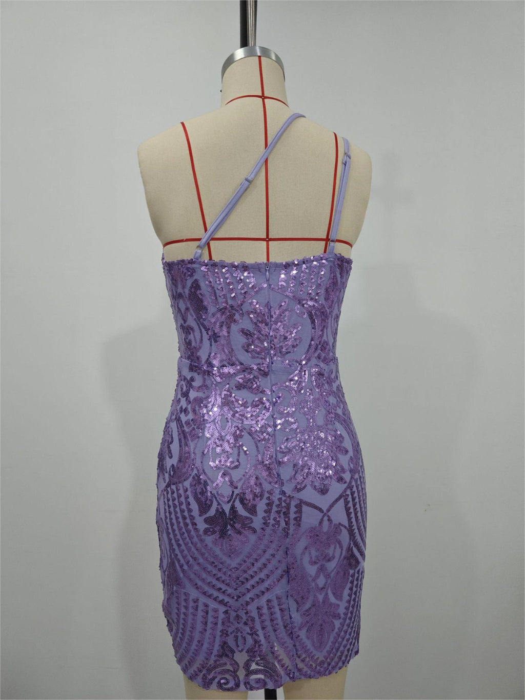 One Shoulder Sequin Bodycon Mini Dress - purple - 2