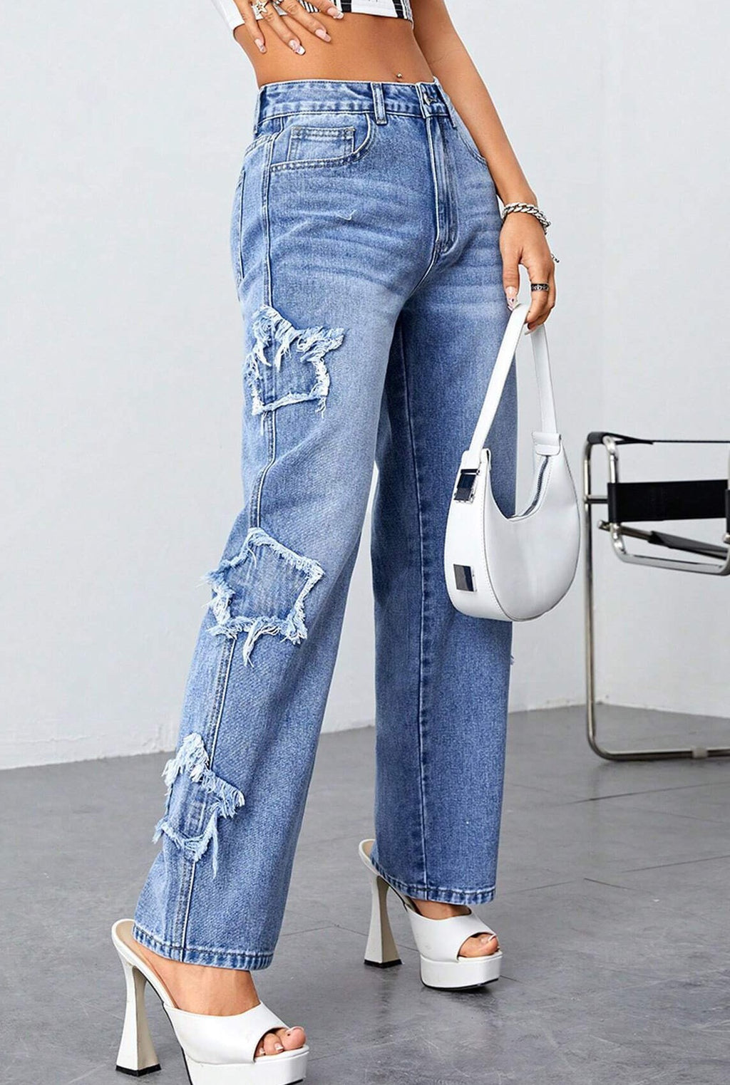Star Patch Distressed Straight Leg Jeans - view 1