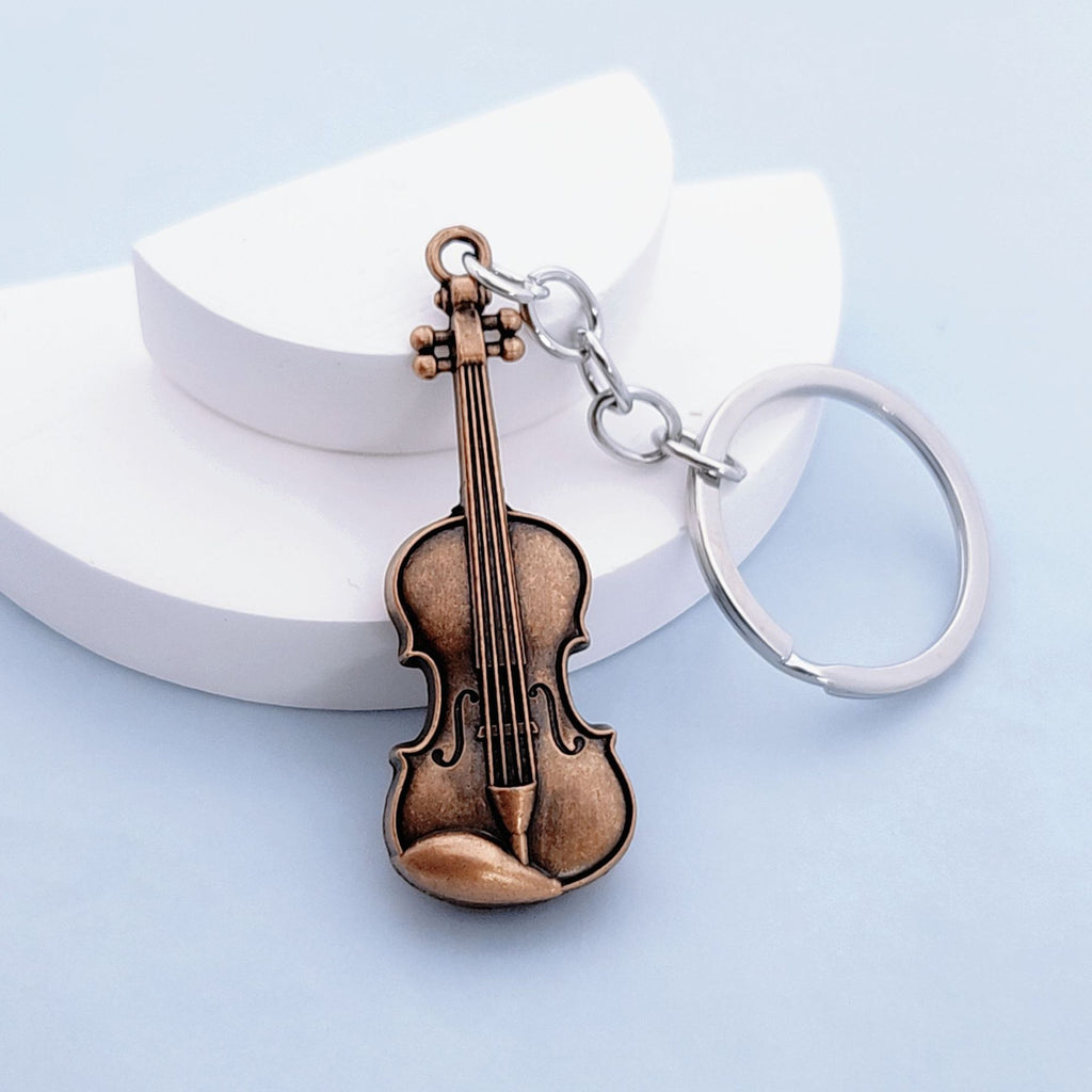 Vintage Antique Violin Pendant Keychain Charm - Antique Copper