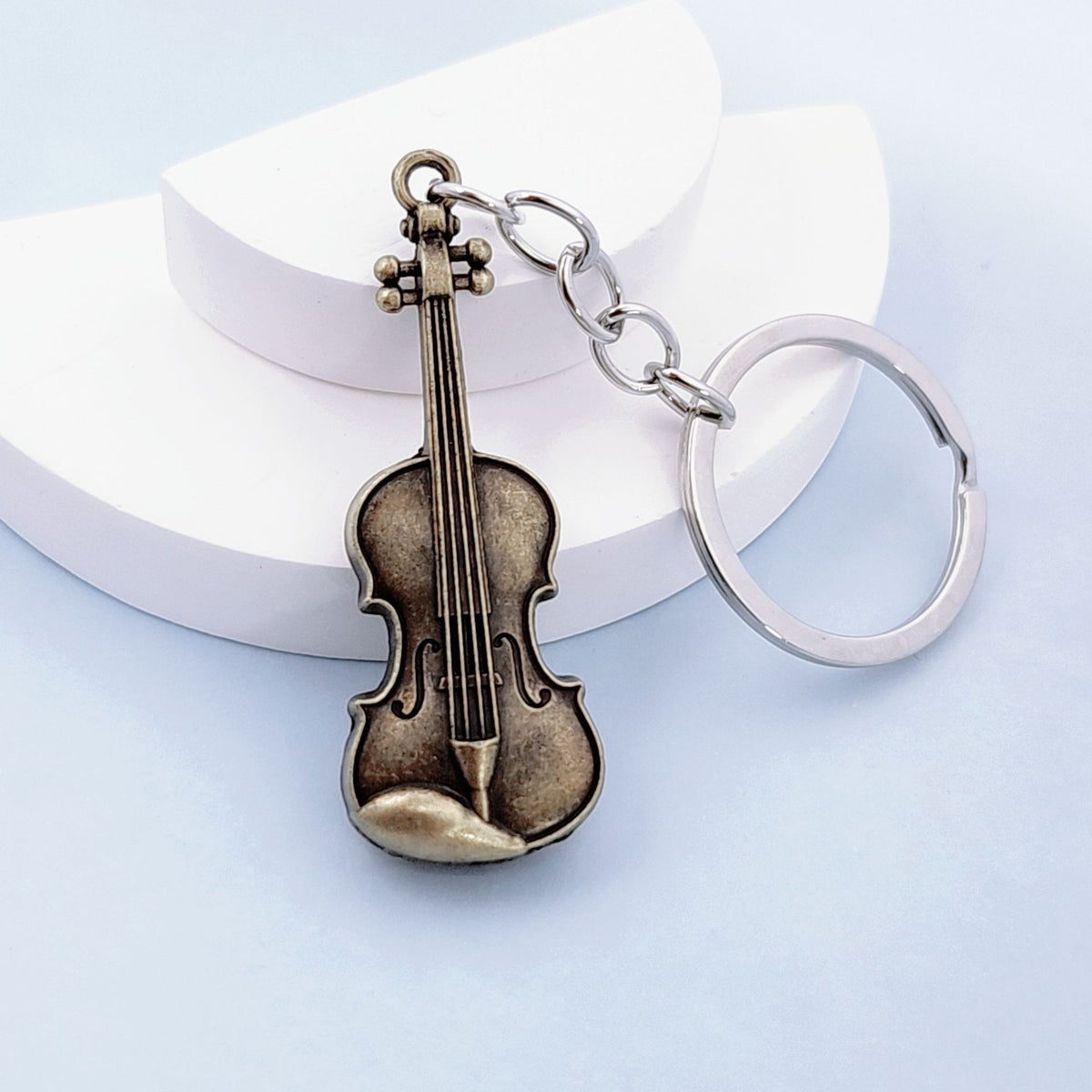 Vintage Antique Violin Pendant Keychain Charm - Antique Gold