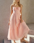 Tiered Chiffon Maxi Dress With Ruched Bust - Pink