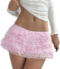Tiered Lace Ruffle Micro Mini Skirt - Pink