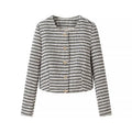 Houndstooth Tweed Collarless Cropped Jacket - Black